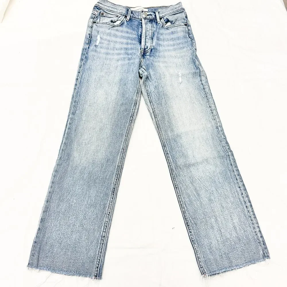Denim Forum The Arlo High Rise Straight Denim Jeans Light Wash Size 25